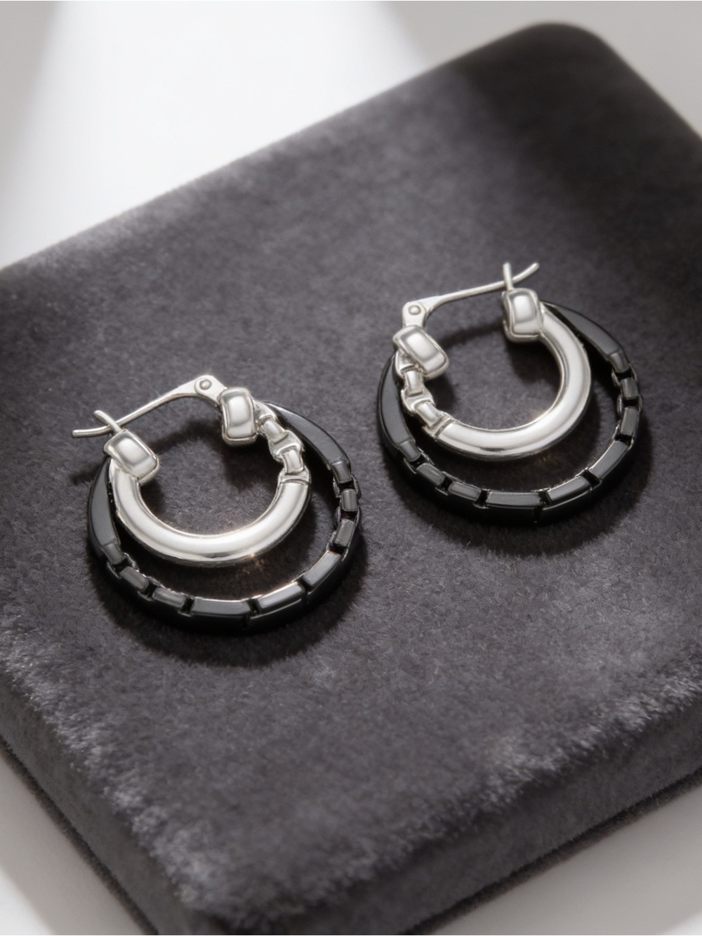 Simply Vera Vera Wang Silver and Black Double Hoop Earrings